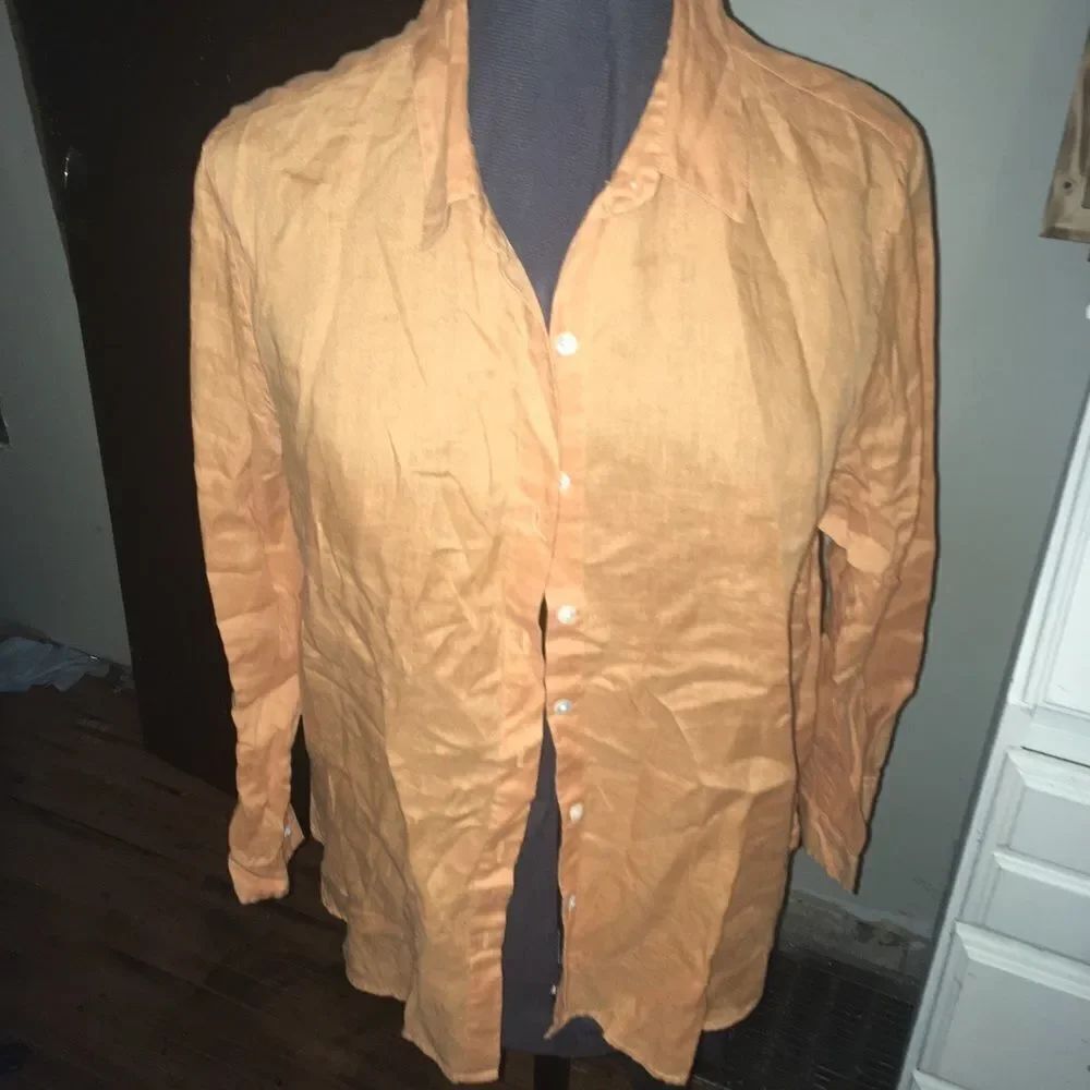 J Jill orange linen colorful natural button down tunic